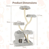 165cm Wooden Scratching Post with 4 Warm Lying Areas &amp; Cat Cave &amp; Sisal Posts Cat Tree Grey