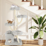 165cm Wooden Scratching Post with 4 Warm Lying Areas &amp; Cat Cave &amp; Sisal Posts Cat Tree Grey