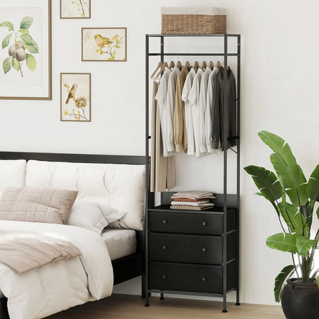 Freestanding Closet Organizer Clothes Rack with Drawers-Black