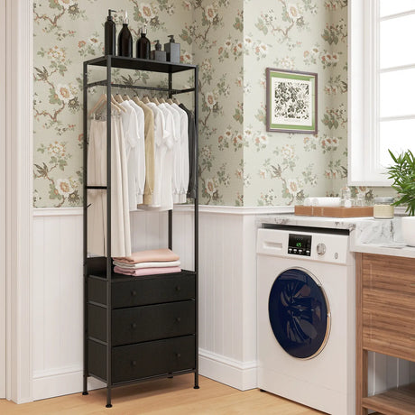 Freestanding Closet Organizer Clothes Rack with Drawers-Black