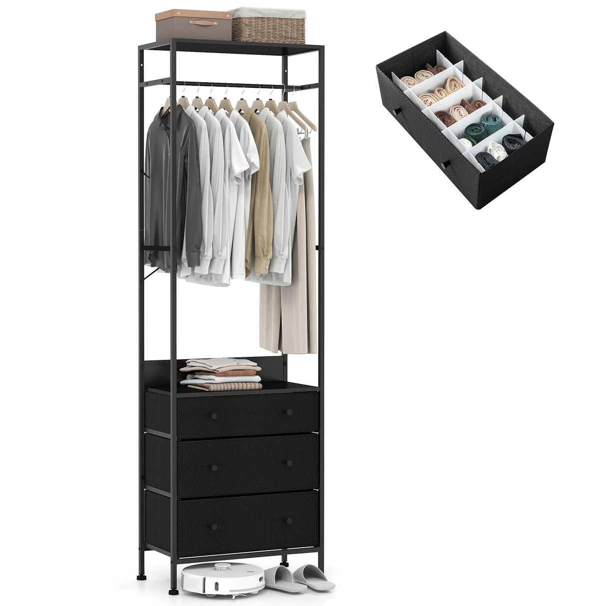 Freestanding Closet Organizer Clothes Rack with Drawers-Black