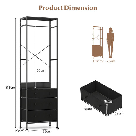 Freestanding Closet Organizer Clothes Rack with Drawers-Black