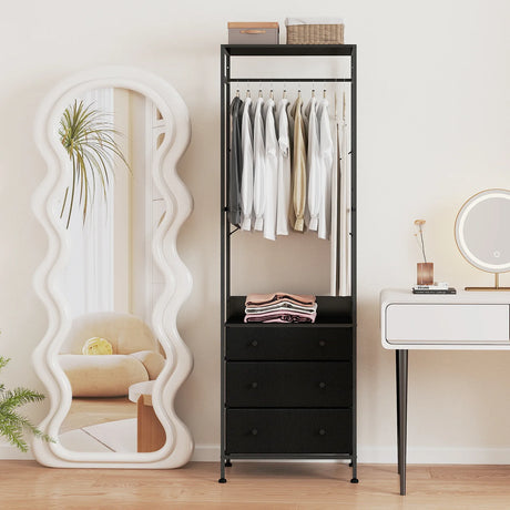 Freestanding Closet Organizer Clothes Rack with Drawers-Black
