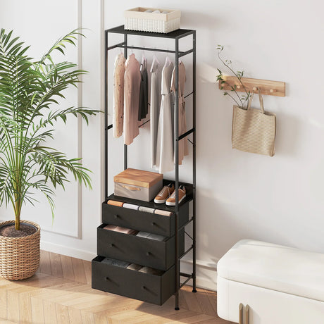 Freestanding Closet Organizer Clothes Rack with Drawers-Black