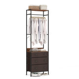 Freestanding Closet Organizer with 3-position Hanging Rod and Storage Shelves-Brown
