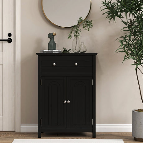 2-Door Freestanding Bathroom Cabinet with Drawer and Adjustable Shelf-Black