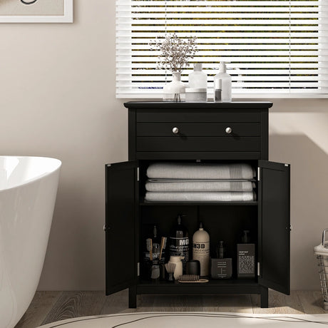 2-Door Freestanding Bathroom Cabinet with Drawer and Adjustable Shelf-Black