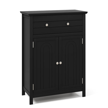 2-Door Freestanding Bathroom Cabinet with Drawer and Adjustable Shelf-Black