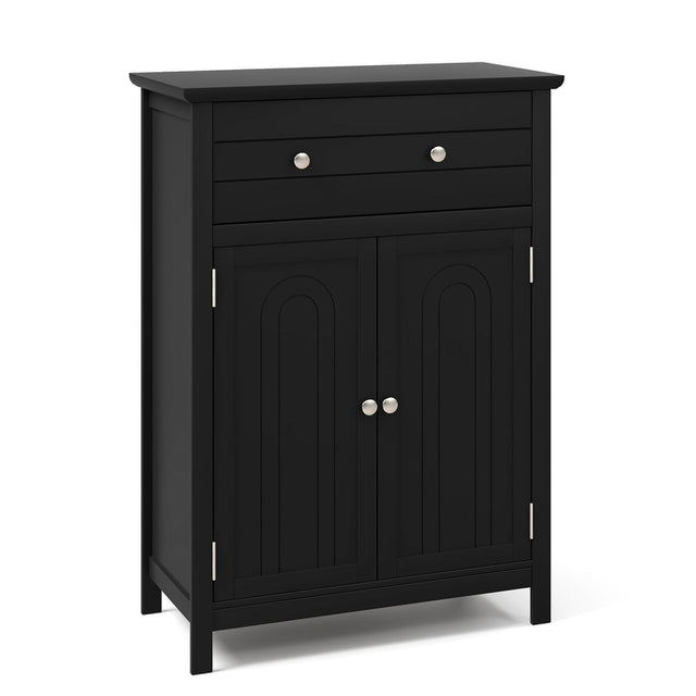 2-Door Freestanding Bathroom Cabinet with Drawer and Adjustable Shelf-Black