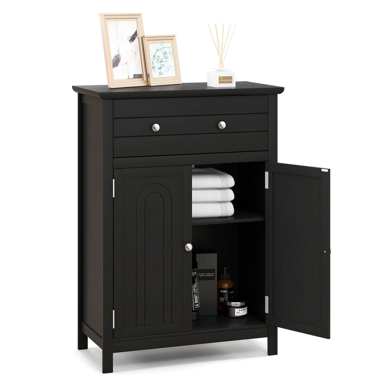 2-Door Freestanding Bathroom Cabinet with Drawer and Adjustable Shelf-Black