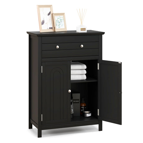 2-Door Freestanding Bathroom Cabinet with Drawer and Adjustable Shelf-Black