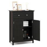 2-Door Freestanding Bathroom Cabinet with Drawer and Adjustable Shelf-Black