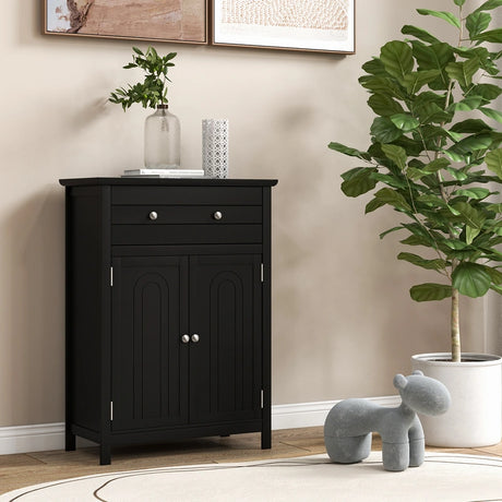 2-Door Freestanding Bathroom Cabinet with Drawer and Adjustable Shelf-Black