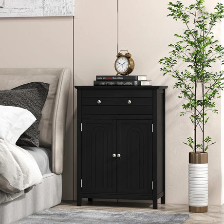 2-Door Freestanding Bathroom Cabinet with Drawer and Adjustable Shelf-Black