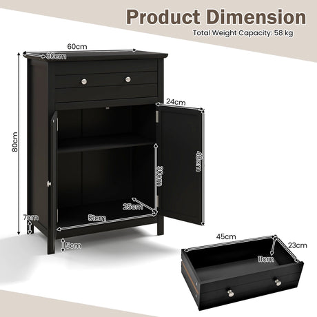 2-Door Freestanding Bathroom Cabinet with Drawer and Adjustable Shelf-Black