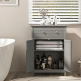 Wooden Bathroom Floor Cabinet with Drawer and Adjustable Shelf-Gray