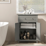 Wooden Bathroom Floor Cabinet with Drawer and Adjustable Shelf-Gray