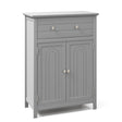 Wooden Bathroom Floor Cabinet with Drawer and Adjustable Shelf-Gray