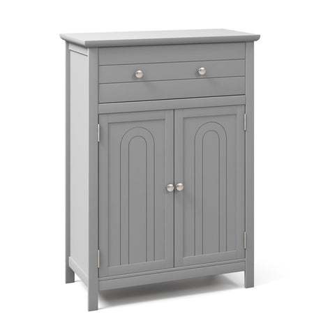 Wooden Bathroom Floor Cabinet with Drawer and Adjustable Shelf-Gray