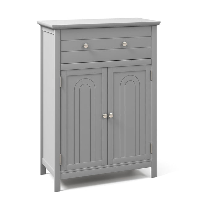 Wooden Bathroom Floor Cabinet with Drawer and Adjustable Shelf-Gray