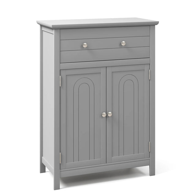 Wooden Bathroom Floor Cabinet with Drawer and Adjustable Shelf-Gray