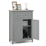 Wooden Bathroom Floor Cabinet with Drawer and Adjustable Shelf-Gray
