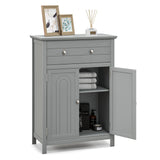 Wooden Bathroom Floor Cabinet with Drawer and Adjustable Shelf-Gray