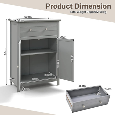 Wooden Bathroom Floor Cabinet with Drawer and Adjustable Shelf-Gray