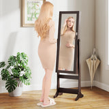 Freestanding Jewelry Armoire Cabinet with Inner LED Lights and 4 Adjustable Tilt Angles-Brown