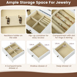 Standing Jewelry Cabinet with Hinged Mirror &amp; 4 Drawers 8 Necklace Hooks &amp; 2 Shelves White