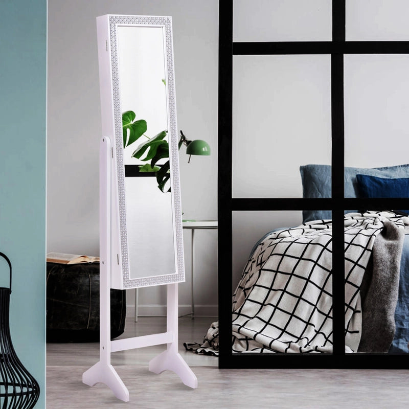 Attractive Rectangle Mirrored Jewelry Cabinet-White