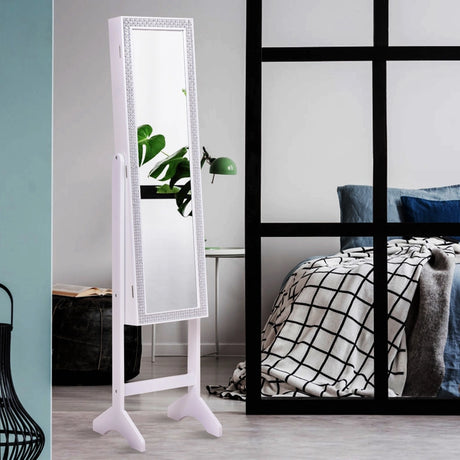Attractive Rectangle Mirrored Jewelry Cabinet-White