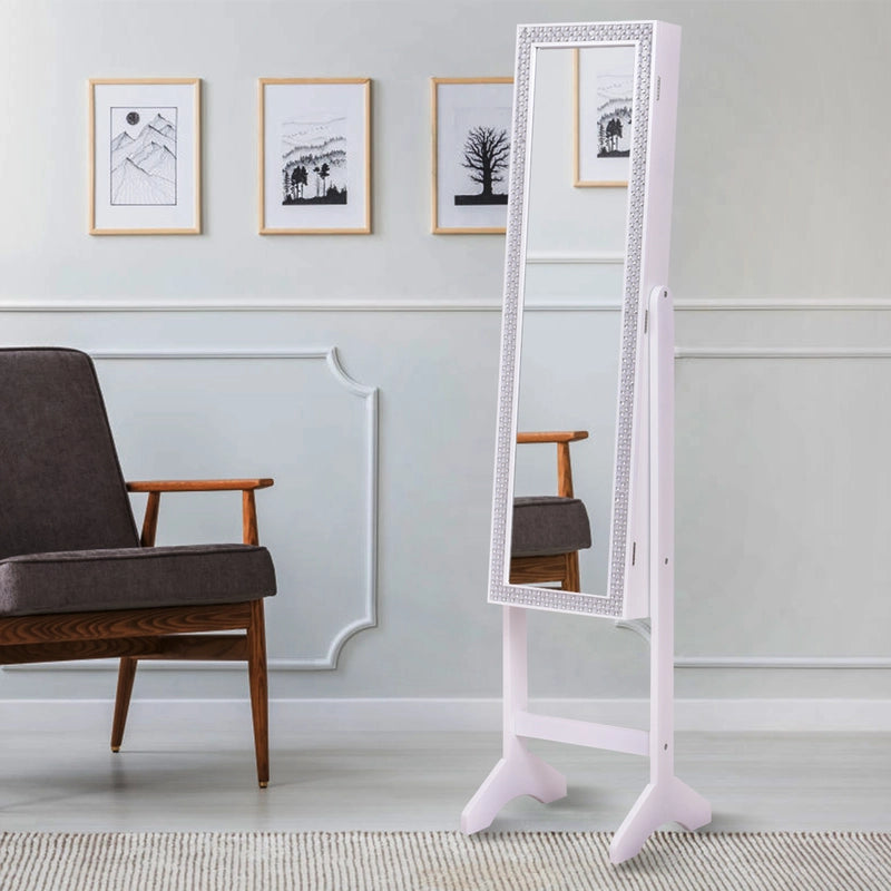 Attractive Rectangle Mirrored Jewelry Cabinet-White