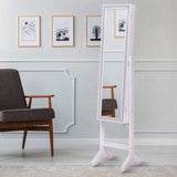 Attractive Rectangle Mirrored Jewelry Cabinet-White