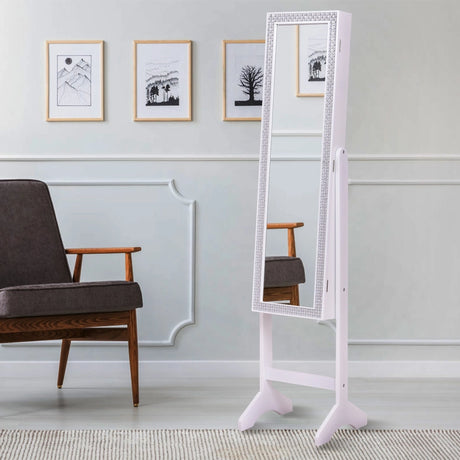 Attractive Rectangle Mirrored Jewelry Cabinet-White