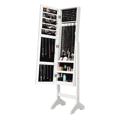 Attractive Rectangle Mirrored Jewelry Cabinet-White