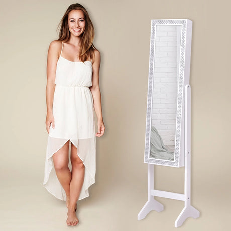Attractive Rectangle Mirrored Jewelry Cabinet-White
