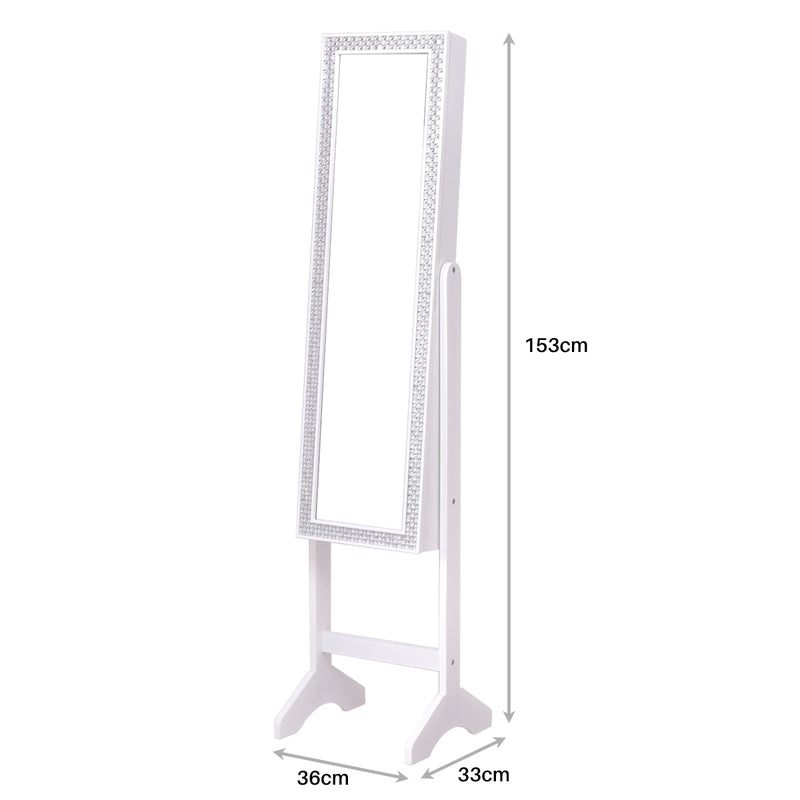 Attractive Rectangle Mirrored Jewelry Cabinet-White
