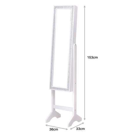 Attractive Rectangle Mirrored Jewelry Cabinet-White
