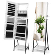 Lockable Floor Jewelry Cabinet with Full-Length Mirror &amp; LED Lights-White