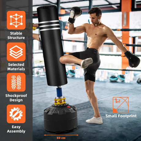 1.75M Freestanding Punching Bag with Stand and Gloves for Adult Youth