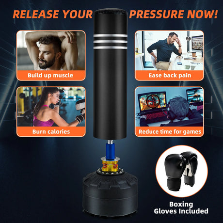 1.75M Freestanding Punching Bag with Stand and Gloves for Adult Youth