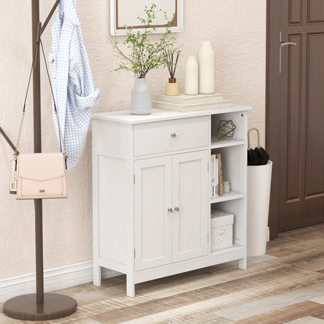 Freestanding Kitchen Bathroom Floor Cabinet Cupboard Storage Organizer-White