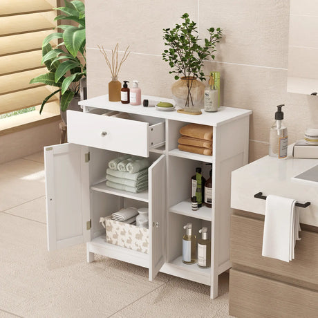 Freestanding Kitchen Bathroom Floor Cabinet Cupboard Storage Organizer-White
