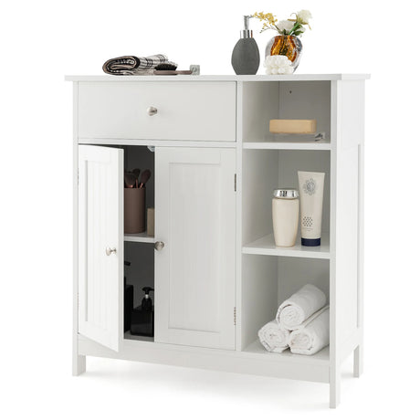 Freestanding Kitchen Bathroom Floor Cabinet Cupboard Storage Organizer-White