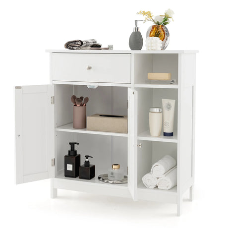 Freestanding Kitchen Bathroom Floor Cabinet Cupboard Storage Organizer-White