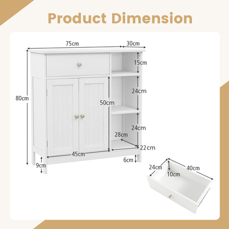 Freestanding Kitchen Bathroom Floor Cabinet Cupboard Storage Organizer-White