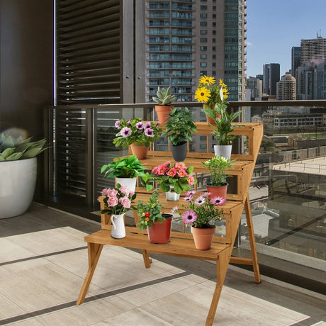 4 Tiers Wood Ladder Step Flower Pot Holder Plant Stand
