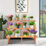3-Tier Wide Wood Flower Pot Step Ladder Plant Stand