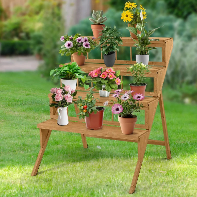 4 Tiers Wood Ladder Step Flower Pot Holder Plant Stand